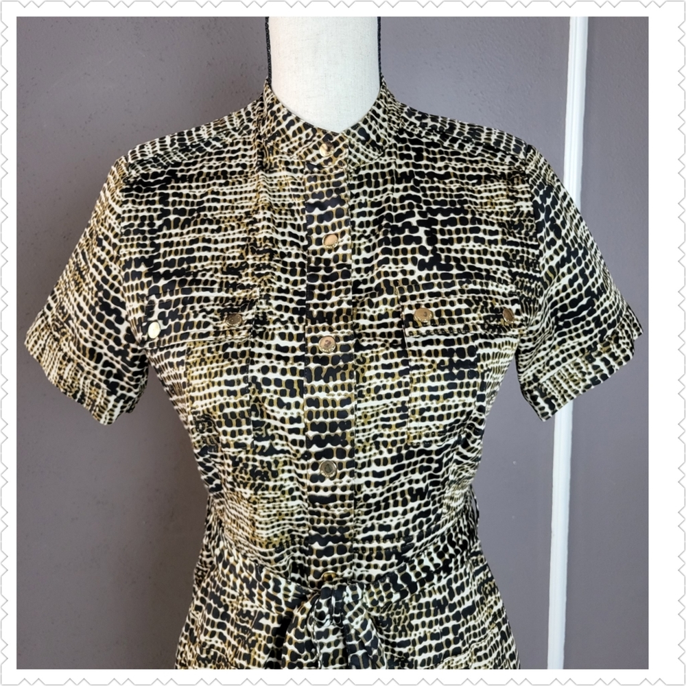 CALVIN KLIEN Animal Print Snap-Front, Belted Dress, Size 4 - Picture 6 of 8